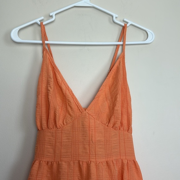 Orange Sleeveless Ruffle Tiered Open Back Bow Tie Sun Cami Dress Size M - Picture 2 of 6